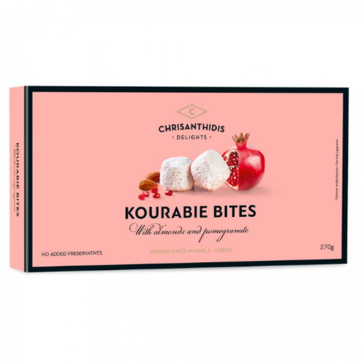Kourabie Bites with Almonds and Pomegranate 270gr Chrisanthidis Kourabie Bites with Almonds and Pomegranate 270gr Chrisanthidis
